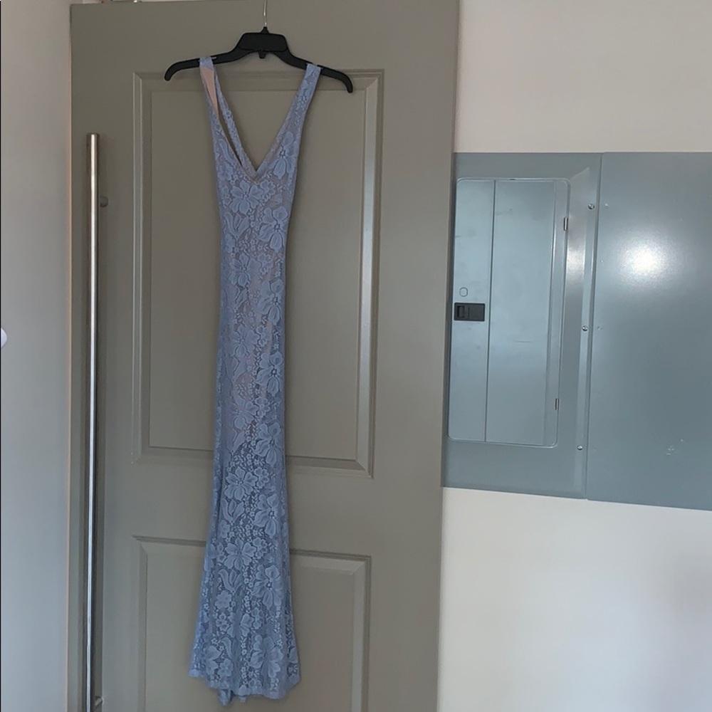Blue lace floor length mermaid dress